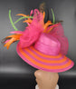 Wide Brim Derby Hat: Peacock Feather Sinamay Ascot Hat