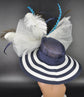 Navy Blue & White Teal Blue Kentucky Derby Hat  Peacock Feather Wide Brim Sinamay Straw Hat for Garden Party, Ascot,  Weddings, Tea Party