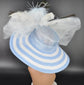 Kentucky Derby Hat: Light Blue Sinamay Straw Wide Brim with Peacock Feathers
