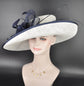 Sinamay Kentucky Derby Hat: White Wide Brim with Navy Blue