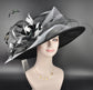 Black Sinamay Kentucky Derby Hat: Feather Flower Wide Brim