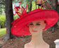 Red Sinamay Kentucky Derby Hat: Wide Brim Race Day Ascot Hat