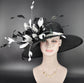 White Sinamay Kentucky Derby Hat: Wide Brim, Linen Bow & Feather