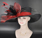 Church Kentucky Derby Hat Carriage Tea Party Wedding Royal Ascot Wide Brim Sinamay Hat Black w Red