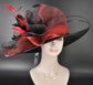 Church Kentucky Derby Hat Carriage Tea Party Wedding Royal Ascot Wide Brim Sinamay Hat Black w Red