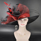 Church Kentucky Derby Hat Carriage Tea Party Wedding Royal Ascot Wide Brim Sinamay Hat Black w Red