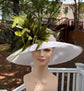 White Sinamay Kentucky Derby Hat: Feather Flower Wide Brim