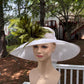 White Sinamay Kentucky Derby Hat: Feather Flower Wide Brim