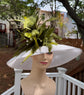 White Sinamay Kentucky Derby Hat: Feather Flower Wide Brim