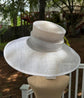 White Sinamay Kentucky Derby Hat: Feather Flower Wide Brim