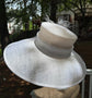 White w Silver/Gray Feather Flower Kentucky Derby Hat Tea Party Carriage Party Preakness Stakes Party Royal Ascot Wide Brim Sinamay Hat