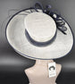 Sinamay Kentucky Derby Hat: White Wide Brim with Navy Blue