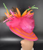 Kentucky Derby Hat: Hot Pink, Orange, Peacock Feather Sinamay Hat