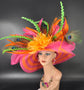 Kentucky Derby Hat: Hot Pink, Orange, Peacock Feather Sinamay Hat