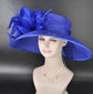 Royal Blue Kentucky Derby Hat: Feather Flowers, Wide Brim Sinamay