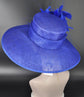 Royal Blue Kentucky Derby Hat: Feather Flowers, Wide Brim Sinamay