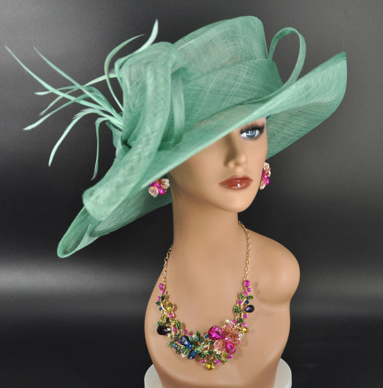 Turquoise Sinamay Kentucky Derby Hat: Wide Brim Floppy Church Wedding