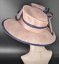 Kentucky Derby Sinamay Hat: Wide Brim Tea Party Wedding Ascot Hat Blush Pink W Navy Blue