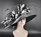 Wide Brim Sinamay Kentucky Derby Hat: Black & White Feather Church Hat