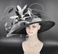 Wide Brim Sinamay Kentucky Derby Hat: Black & White Feather Church Hat