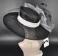 Black Sinamay Kentucky Derby Hat: Feather Flower Wide Brim