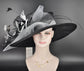 Black Sinamay Kentucky Derby Hat: Feather Flower Wide Brim