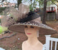Taupe Leopard Wide Brim Sinamay hat, Kentucky derby Hat, Wedding Guest Hat, Tea Party Hat, Ascot Royal Style Hat,Oaks Day Hat
