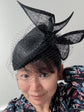 Elegant Black Sinamay Fascinator: Sculpted Bow Derby Hat