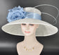 Sinamay Kentucky Derby Hat: White & Powder Blue Silk Flower Tea Party