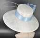 Sinamay Kentucky Derby Hat: White & Powder Blue Silk Flower Tea Party