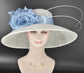 Sinamay Kentucky Derby Hat: White & Powder Blue Silk Flower Tea Party