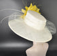 Wide Brim Sinamay Hat Church Kentucky Derby Hat Carriage Tea Party Wedding Hat Royal Ascot Horse Race Oaks day hat Off White w Yellow