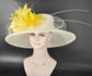 Wide Brim Sinamay Hat Church Kentucky Derby Hat Carriage Tea Party Wedding Hat Royal Ascot Horse Race Oaks day hat Off White w Yellow