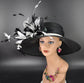 White Sinamay Kentucky Derby Hat: Wide Brim, Linen Bow & Feather