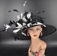 White Sinamay Kentucky Derby Hat: Wide Brim, Linen Bow & Feather