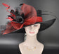 Church Kentucky Derby Hat Carriage Tea Party Wedding Royal Ascot Wide Brim Sinamay Hat Black w Red