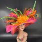 Kentucky Derby Hat: Hot Pink, Orange, Peacock Feather Sinamay Hat