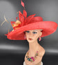 Red Sinamay Kentucky Derby Hat: Wide Brim Royal Ascot Race Day