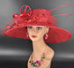 TH21009 Red Wide Brim Sinamay Hat Church Kentucky Derby Hat Carriage Tea Party Wedding  Royal Ascot Horse Race Oaks day hat