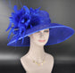 Royal Blue Kentucky Derby Hat: Feather Flowers, Wide Brim Sinamay