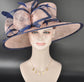 Kentucky Derby Sinamay Hat: Wide Brim Tea Party Wedding Ascot Hat Blush Pink W Navy Blue