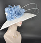 Sinamay Kentucky Derby Hat: White & Powder Blue Silk Flower Tea Party