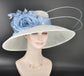 Sinamay Kentucky Derby Hat: White & Powder Blue Silk Flower Tea Party