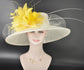 Wide Brim Sinamay Hat Church Kentucky Derby Hat Carriage Tea Party Wedding Hat Royal Ascot Horse Race Oaks day hat Off White w Yellow