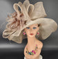 Taupe Sinamay Derby Hat: Church, Tea Party, Wedding Wide Brim