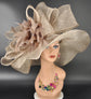 Taupe Sinamay Derby Hat: Church, Tea Party, Wedding Wide Brim