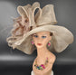 Taupe Sinamay Derby Hat: Church, Tea Party, Wedding Wide Brim