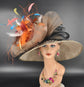 Leopard Print Kentucky Derby Hat: Taupe Sinamay Wide Brim