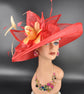 Red Sinamay Kentucky Derby Hat: Wide Brim Royal Ascot Race Day