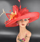 Red Sinamay Kentucky Derby Hat: Wide Brim Royal Ascot Race Day